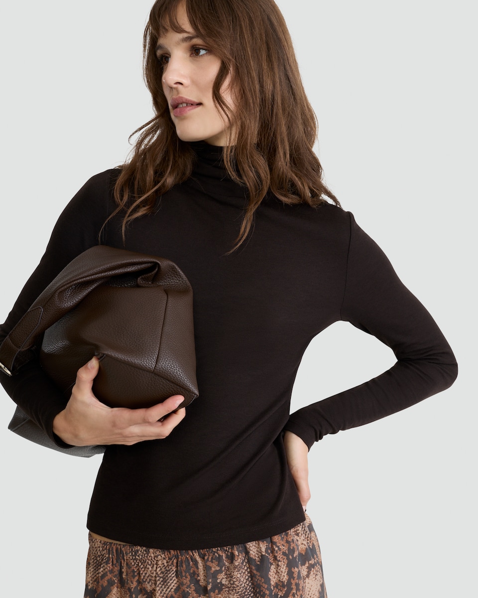 image 1 of The F&F Edit Roll Neck Long Sleeved Top with Wool in Brown