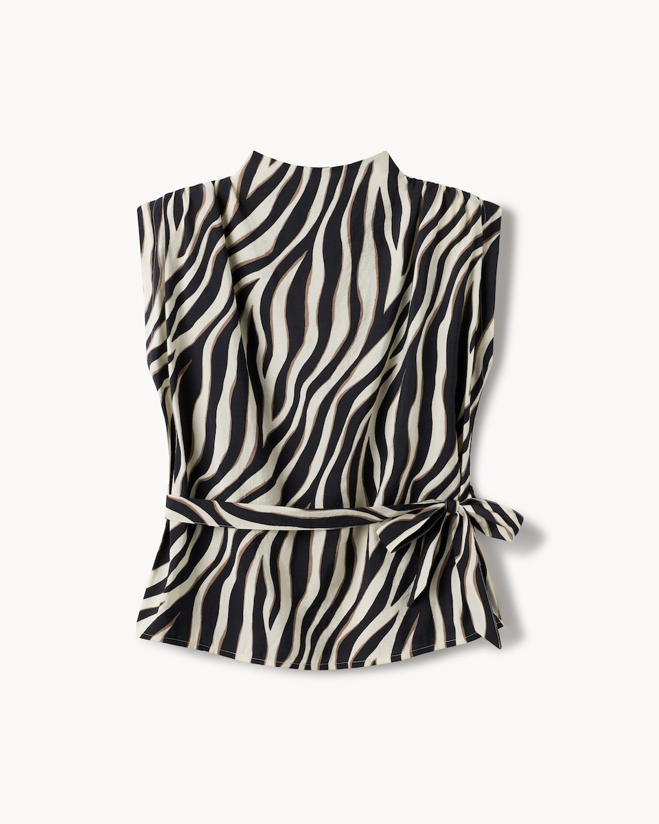 image 1 of F&F High Neck Tie Side Blouse in Multi Brown