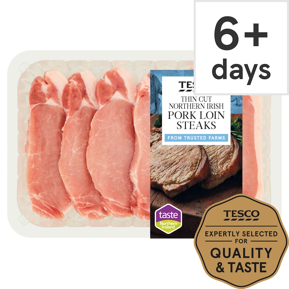 Tesco Thin Cut Pork Loin Steaks 6 Pack 600G