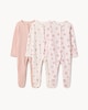 image 1 of F&F Baby 3-Pack Pure Cotton Printed Sleepsuits in Pink