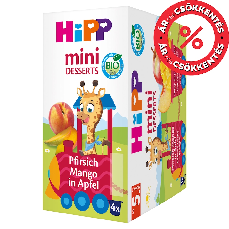 HiPP Peach Mango Apple Organic Fruit Preparation Baby Dessert 4+ Months 4 x 100 g (400 g)