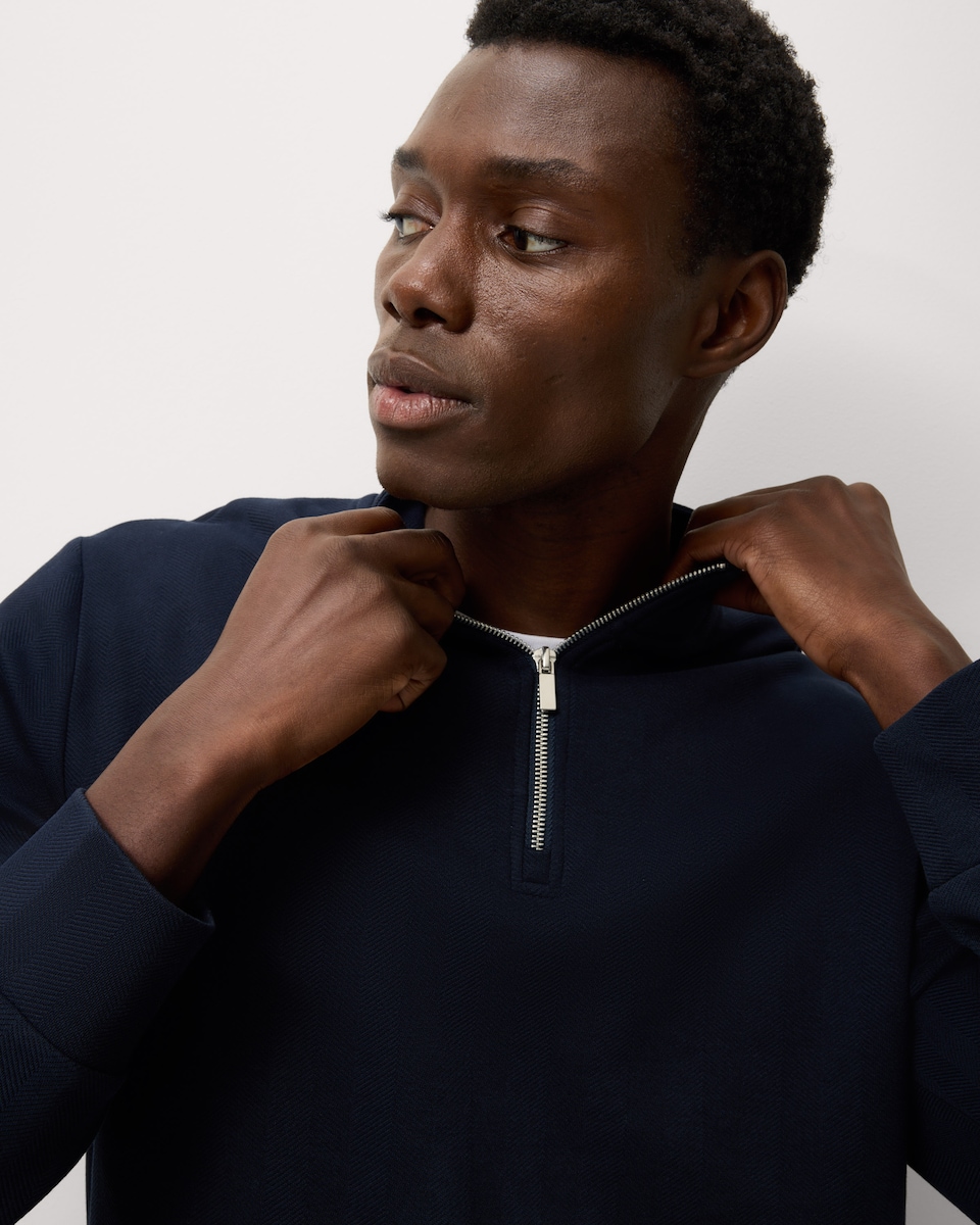 image 1 of F&F Cotton Rich Herringbone Half Zip Sweatshirt in Navy