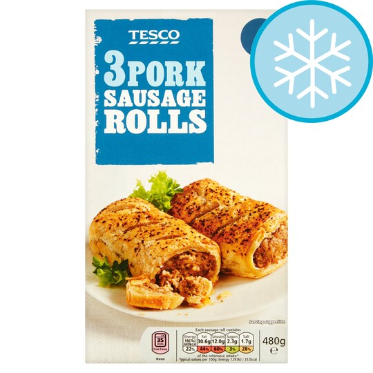 Tesco 3 Pork Sausage Rolls 480g Tesco Groceries