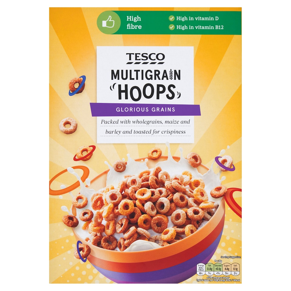 Tesco Multigrain Hoops Cereal 375G