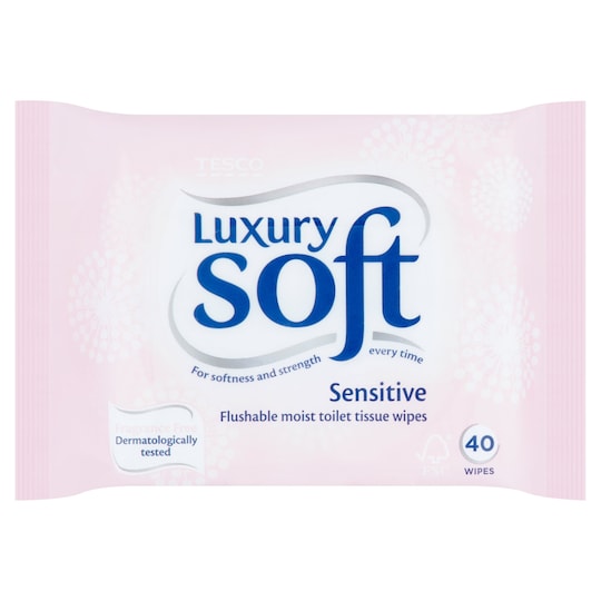 Tesco Luxury Soft Sensitive 40 Flushable Wipes - Tesco Groceries