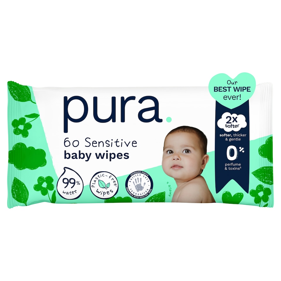 image 1 of Pura Plastic Free Baby Wipes 60pk