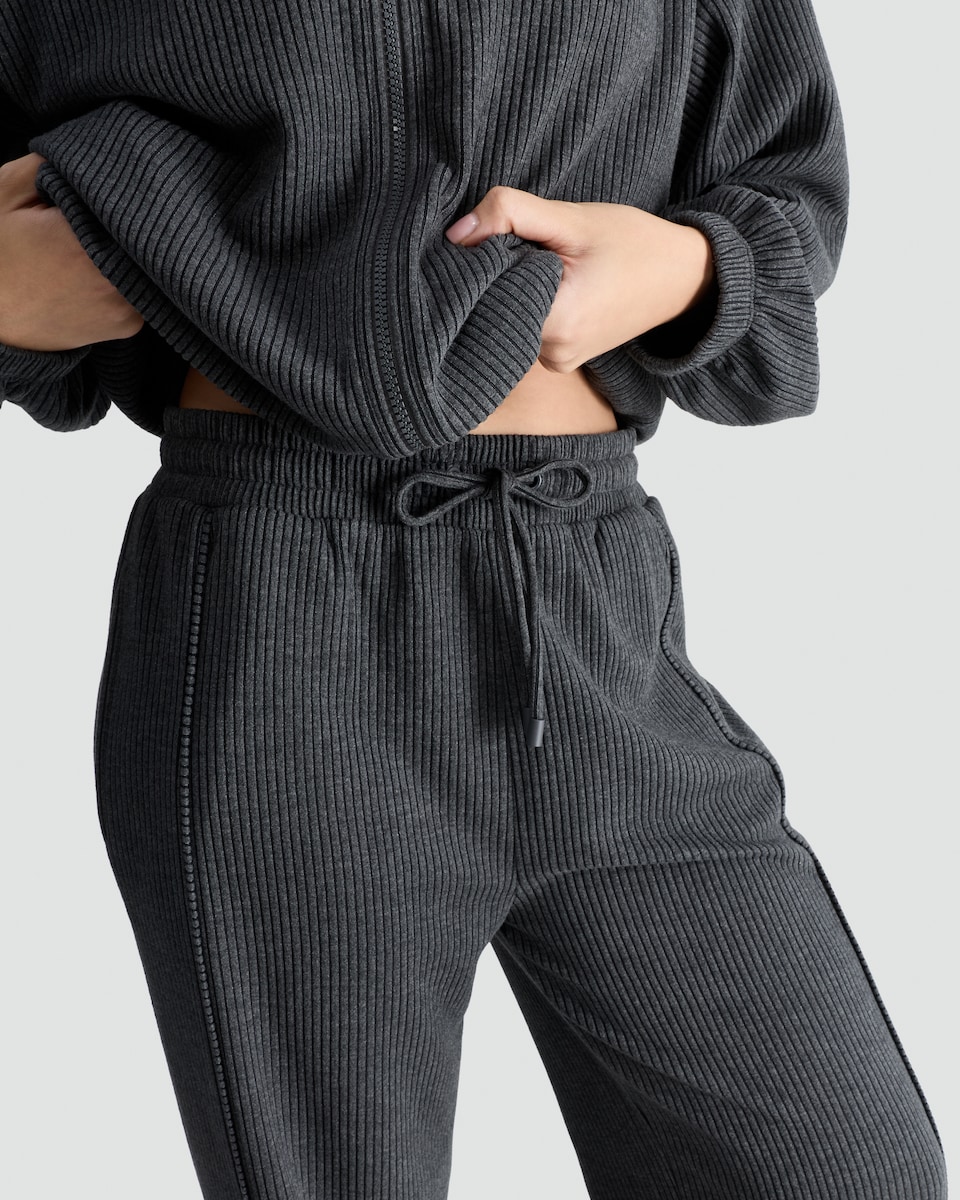 image 1 of F&F Active Ribbed Wide Leg Drawstring Joggers in Grey