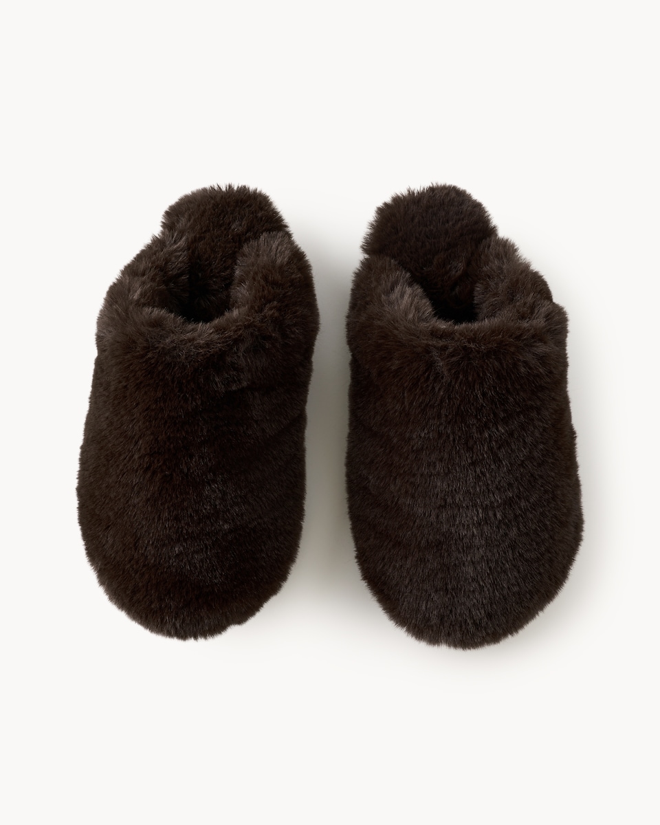 image 1 of F&F Faux Fur Mule Slippers in Chocolate