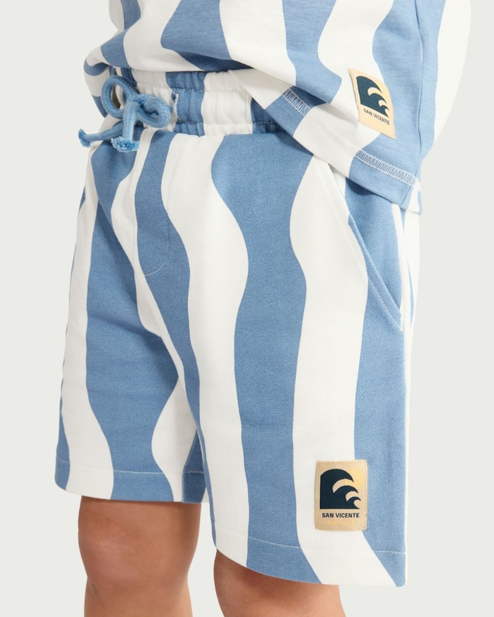 image 1 of F&F Boys 2-Piece Pure Cotton Wave Print T-Shirt and Shorts Set in Blue