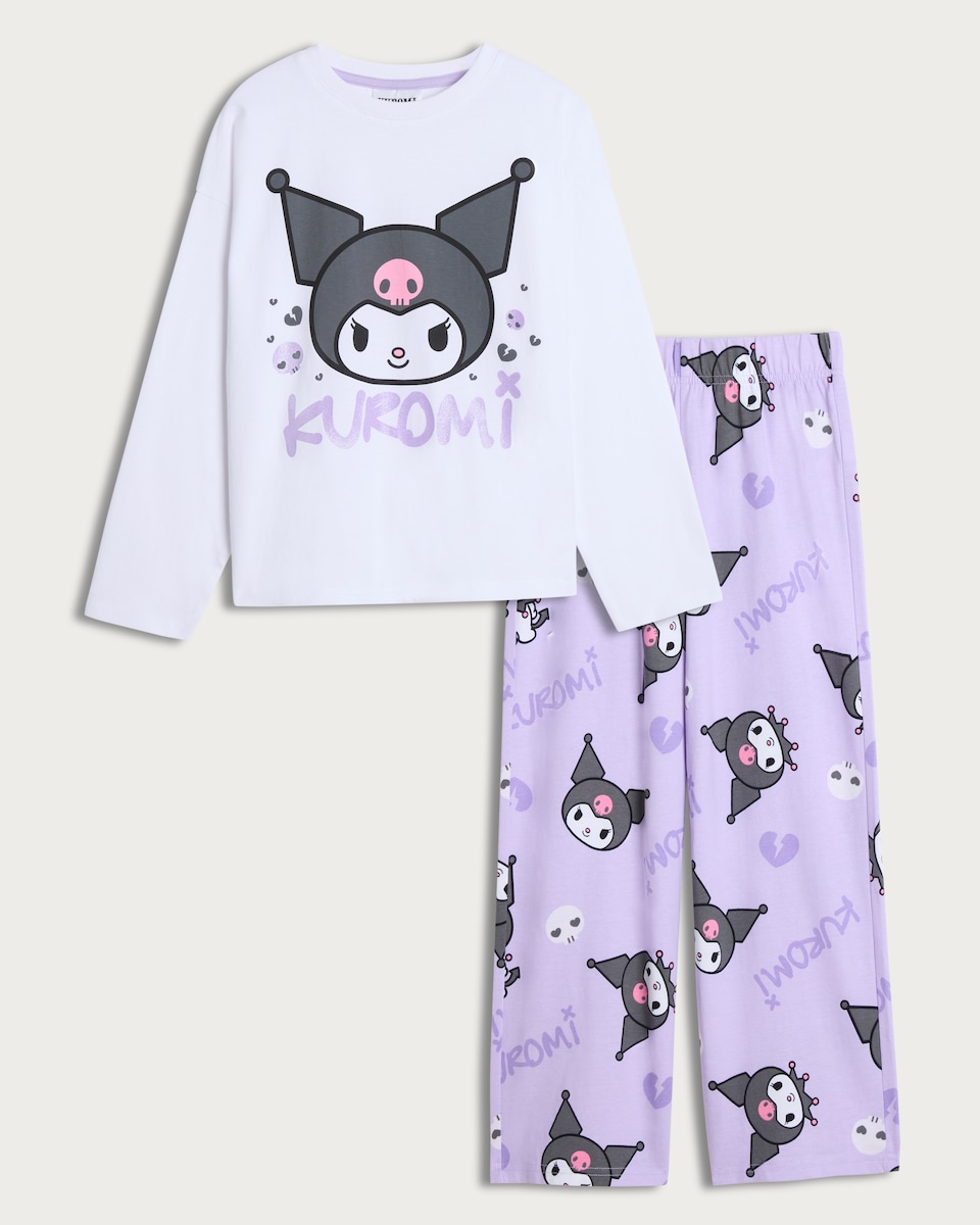 image 1 of Kuromi Print Top and Trousers Pyjamas in Purple