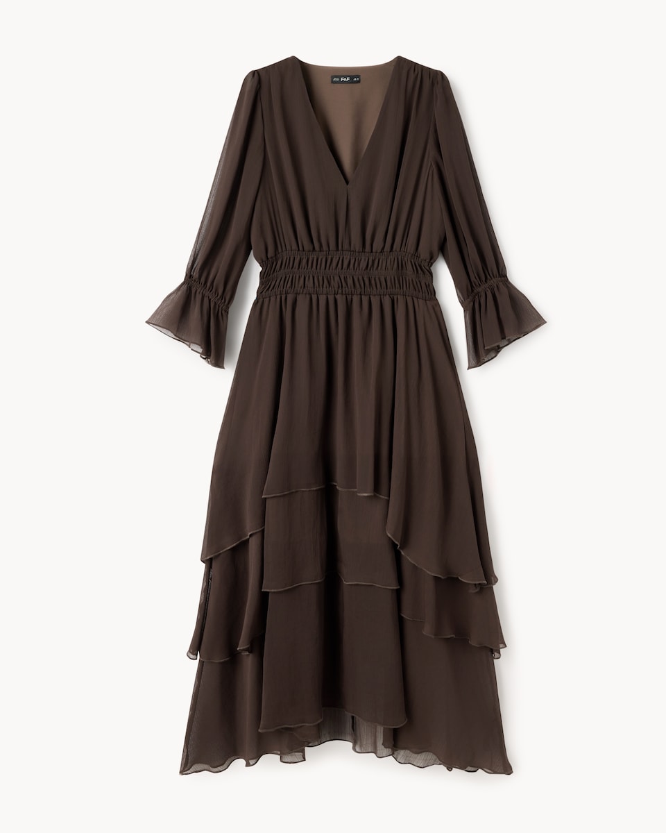image 1 of F&F Chiffon Tiered Midi Dress in Chocolate