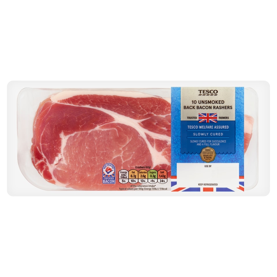 Tesco British Unsmoked Back Bacon Rashers 300g