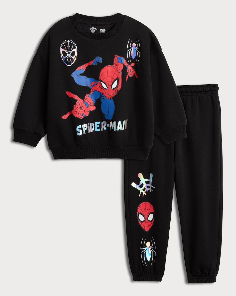 image 1 of Marvel Spider-Man 2-Piece Cotton Rich Sweatshirt and Joggers Set in Black