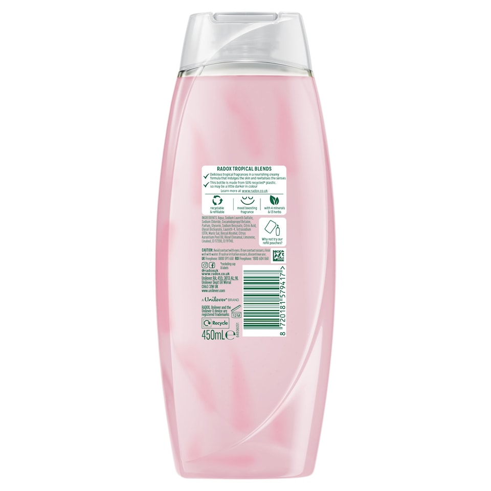 image 1 of Radox Passionfruit & Shea Feel Indulged Tropical Blends Shower Gel Body Wash 450ml