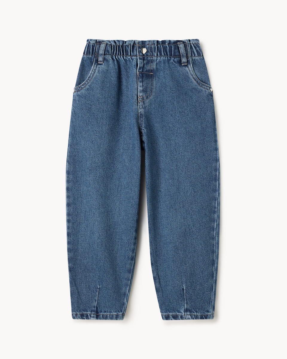image 1 of F&F Girls Pure Cotton Barrel Leg Jeans in Blue