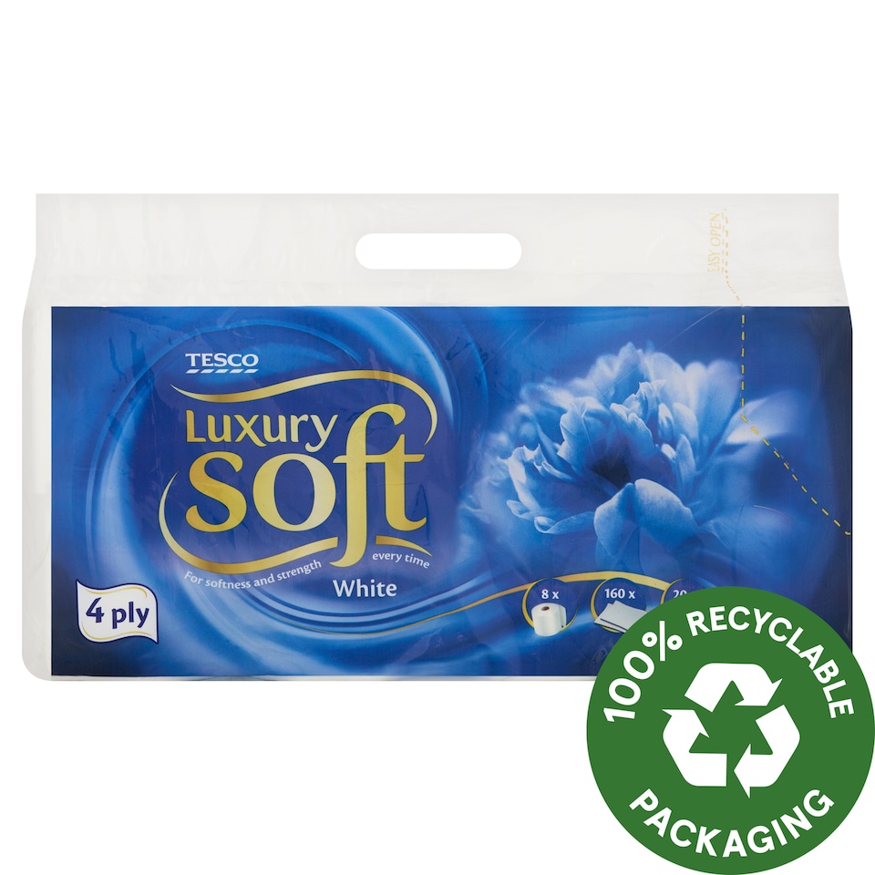 Tesco Soft Luxury White toaletný papier 4 vrstvy 8 kotúčov
