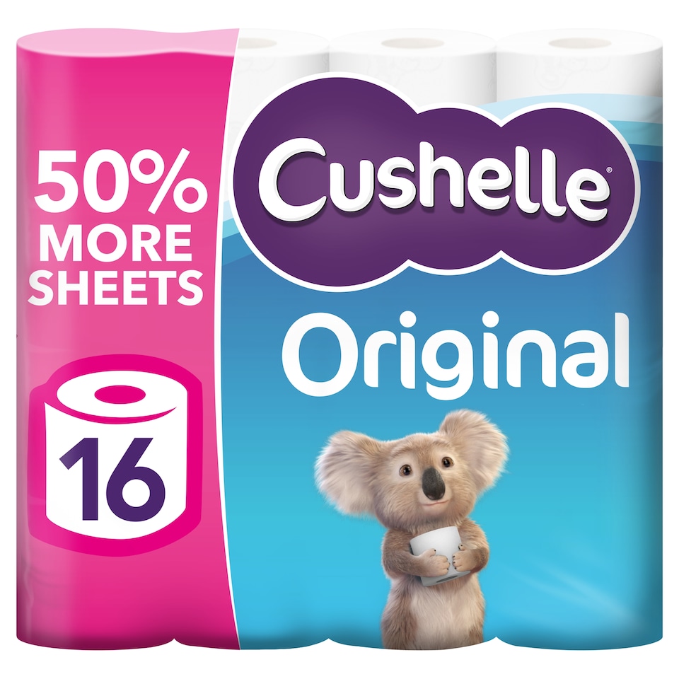 image 1 of Cushelle Original 50% Longer Lasting Toilet Tissue 16 Rolls