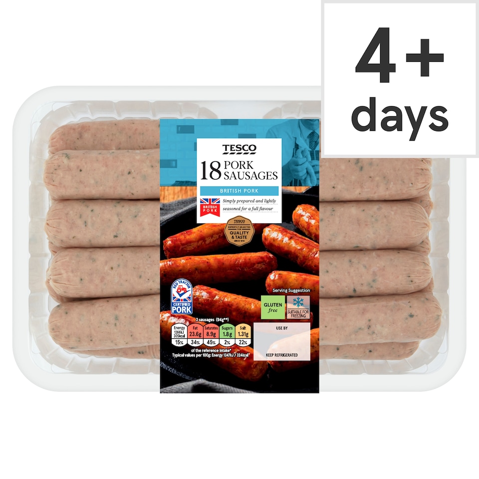 Tesco 18 Pork Sausages 1.022Kg