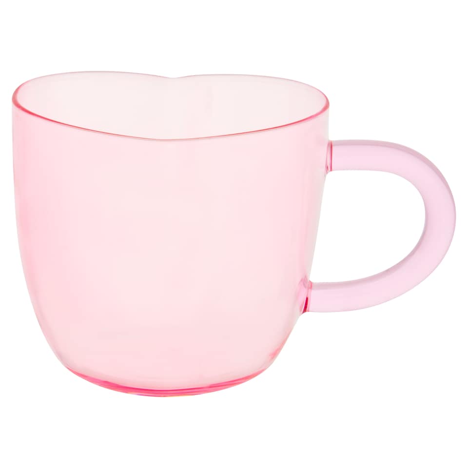 F&F Home Valentines Heart Shaped Rose Pink Glass Mug