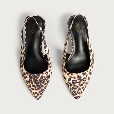 SACHA Satin Look Leopard Print Slingback Kitten Heels in Multi