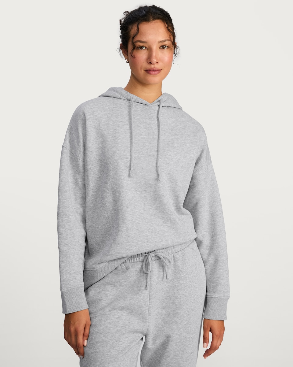 image 1 of F&F Active Cotton Rich Hooded Sports Sweatshirt in Grey Marl