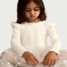 F&F Girls Cotton Rich Floral Embroidered Dress in Cream