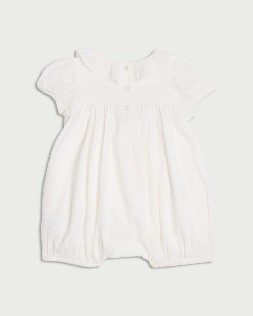 image 1 of F&F Baby Pure Cotton Embroidered Short Sleeved Romper in White