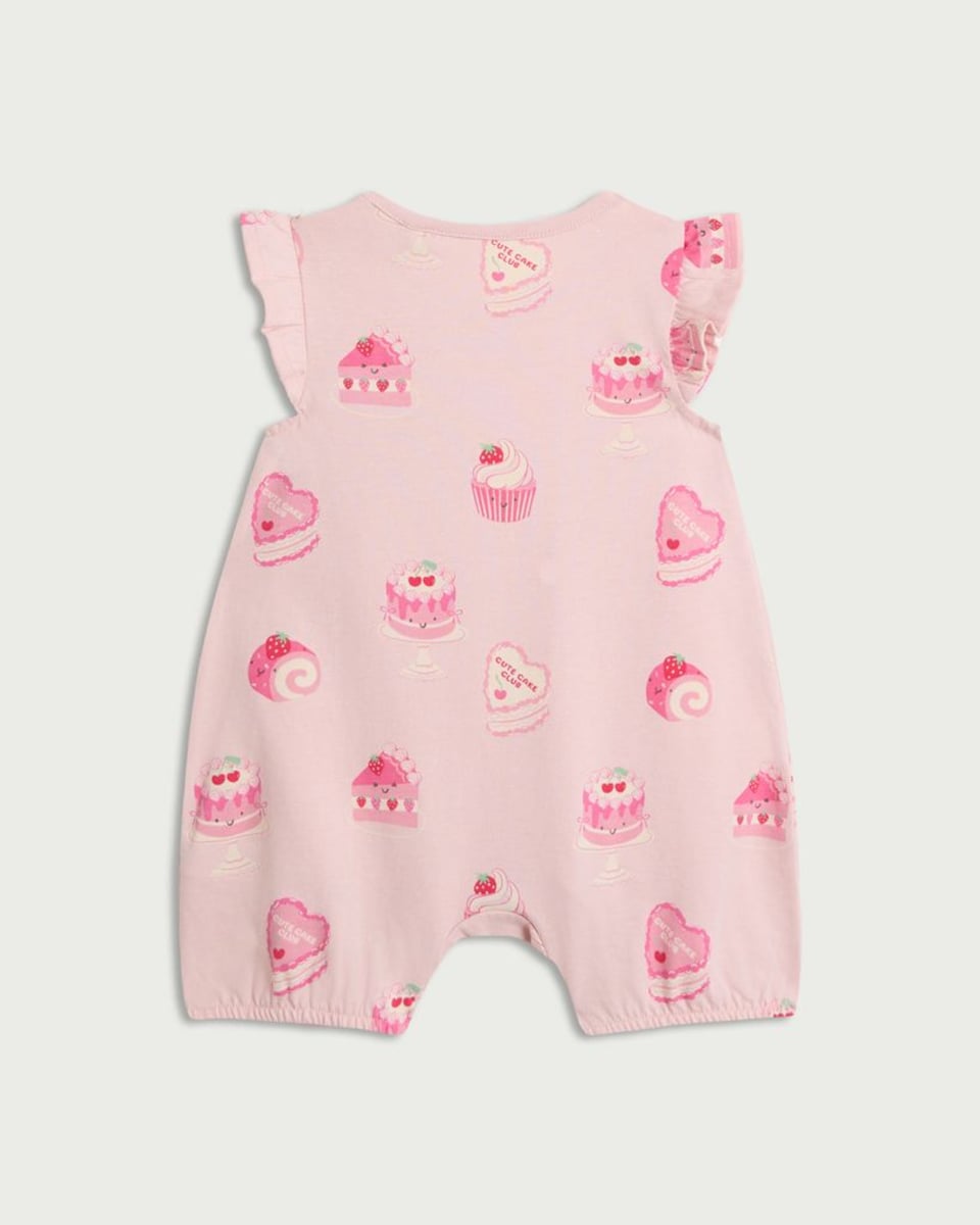 image 1 of F&F Baby Pure Cotton Cake Romper in Pink