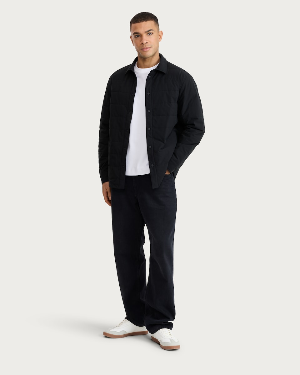image 1 of F&F Quilted Long Sleeved Shacket in Black