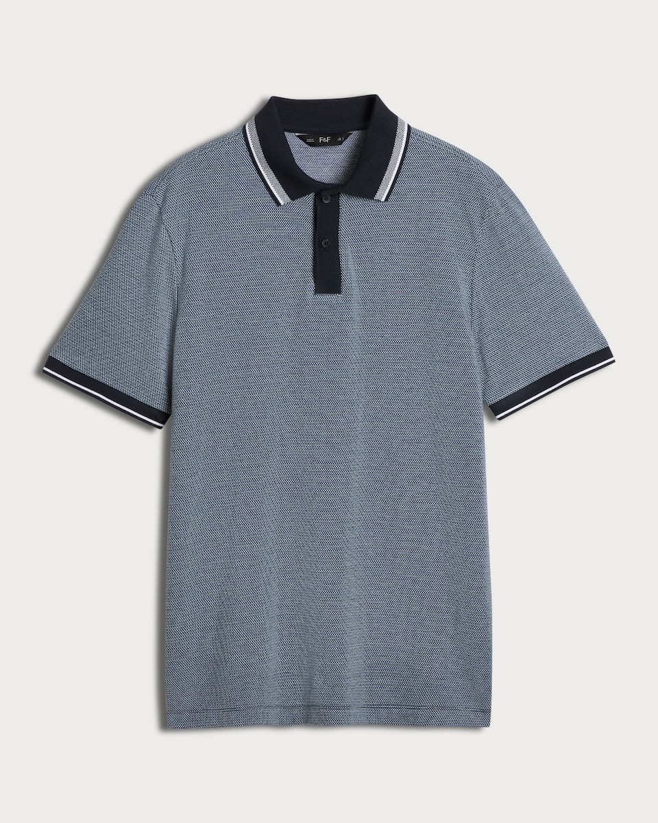image 1 of F&F Pure Cotton Textured Geometric Print Polo Shirt in Navy