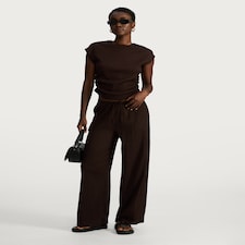 F&F Crinkle Wide Leg Co-ord Trousers in Brown