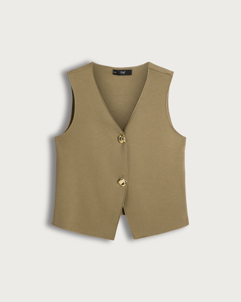 image 1 of F&F Sleeveless Two Button Waistcoat in Khaki