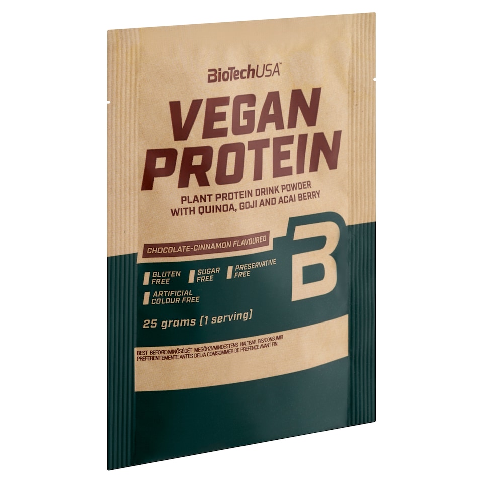 BioTechUSA Vegan Protein cukormentes csokoládé-fahéj ízű fehérje italpor édesítőszerekkel 25 g