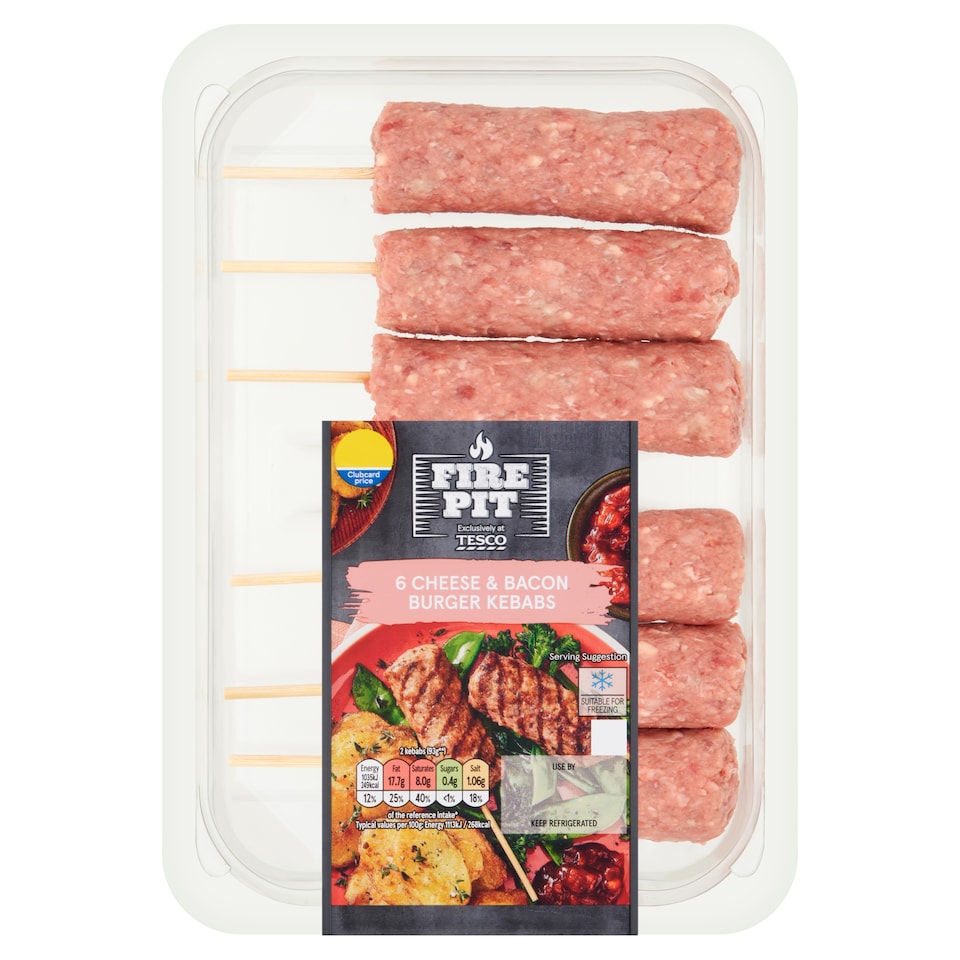 Tesco Fire Pit Cheese & Bacon Burger Kebabs 360g