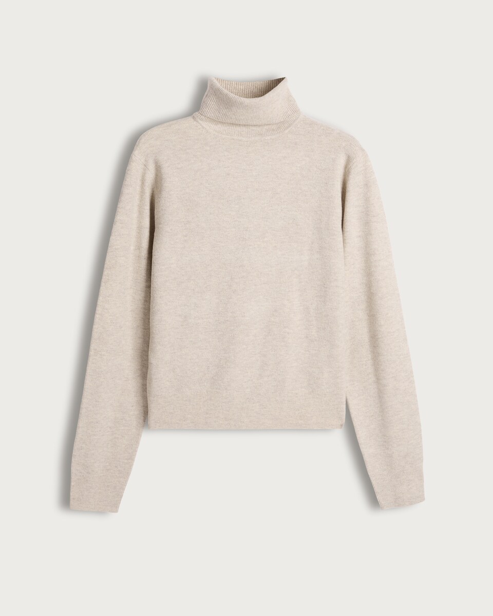 F&F Knitted Roll Neck Jumper with Wool in Neutral