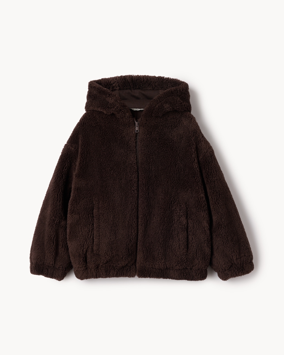 image 1 of F&F Girls Fleece Hooded Jacket in Brown