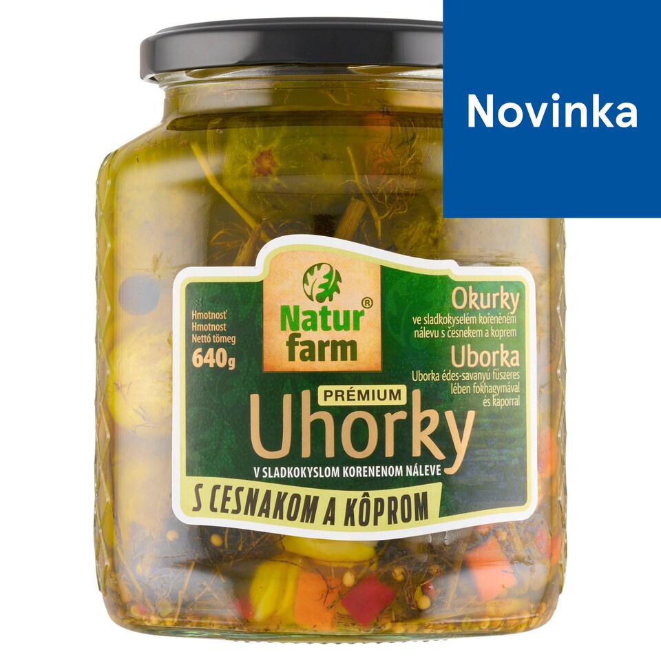 obrázok 1 z Natur Farm Prémium uhorky v sladkokyslom korenenom náleve s cesnakom a kôprom 640 g