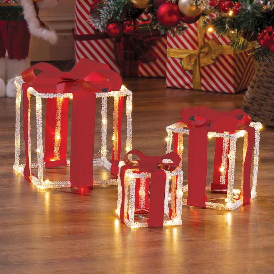 image 1 of Christmas Workshop 3 Pack LED Present Bow Boxes
