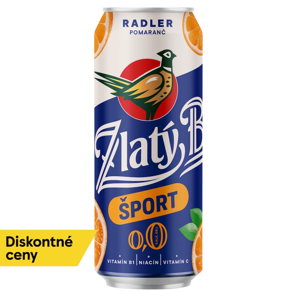 Zlatý Bažant Radler 0,0% Šport Pomaranč plechovka 500 ml