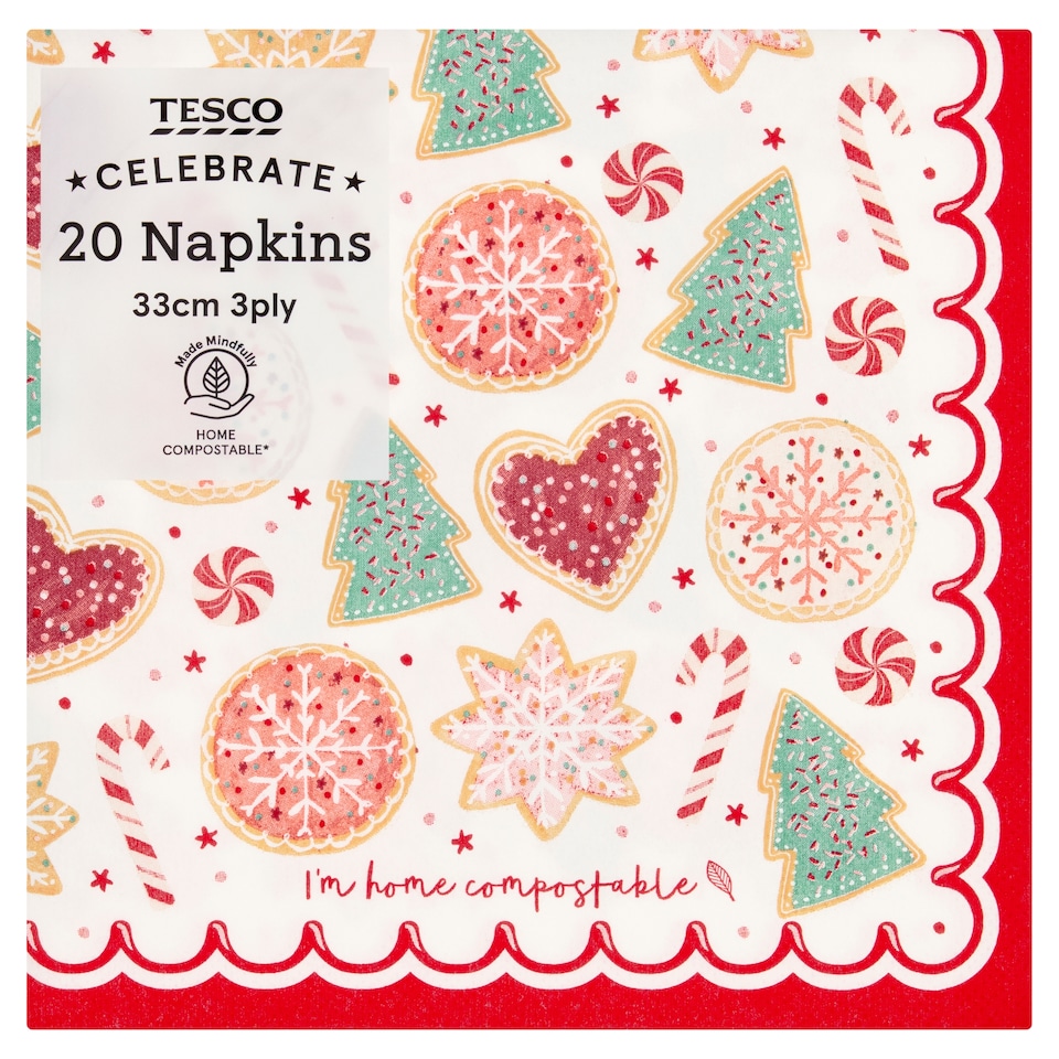 TESCO CELEBRATE Sweet Biscuit Napkin 33cm 3ply 20pk