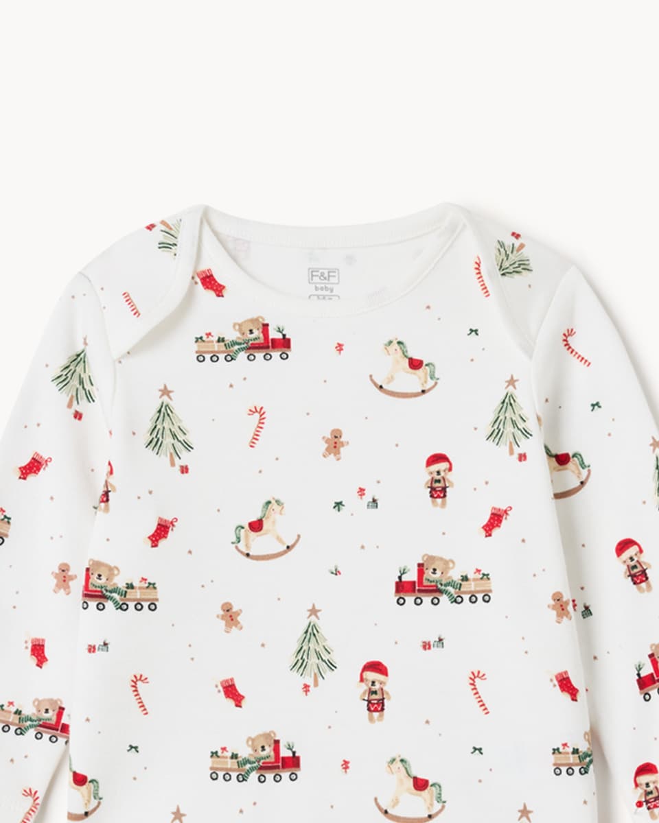 image 1 of F&F Baby 2-Pack Pure Cotton Christmas Pyjama Sets in Neutral