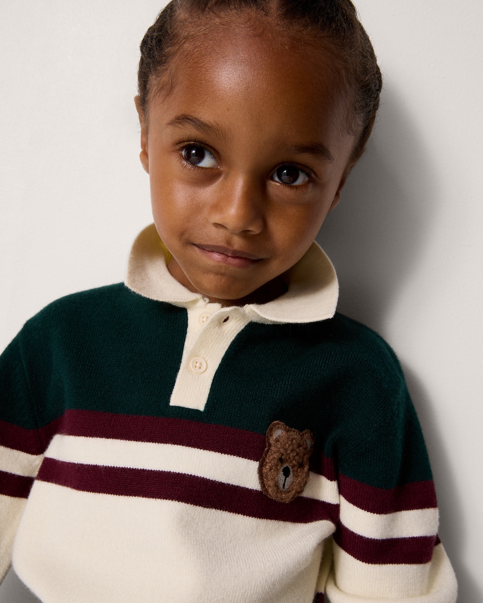 image 1 of F&F Boys Striped Teddy Rugby Jumper in Green