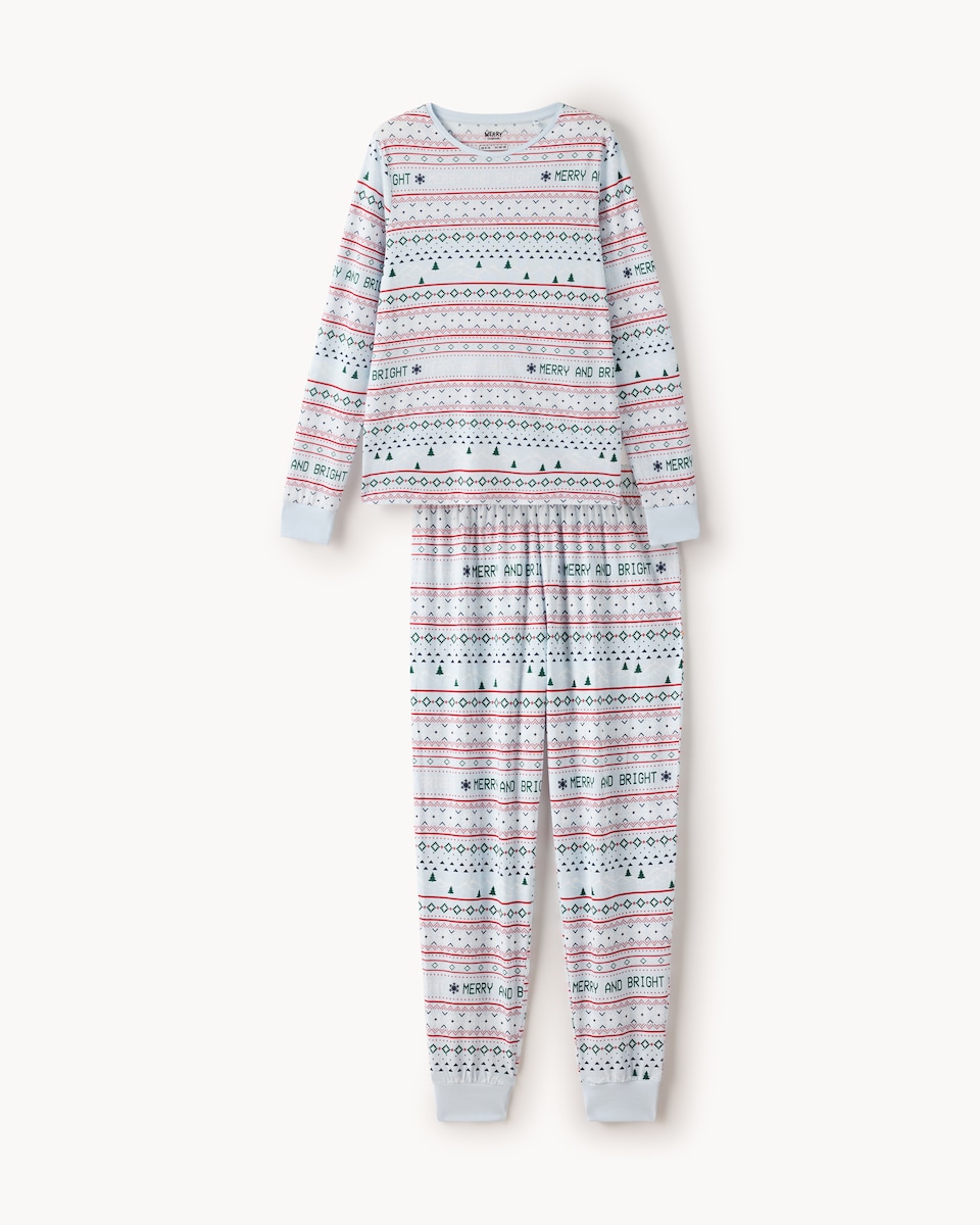 Christmas Pure Cotton Fair Isle Matching Family Pyjama Set in Multi Blue