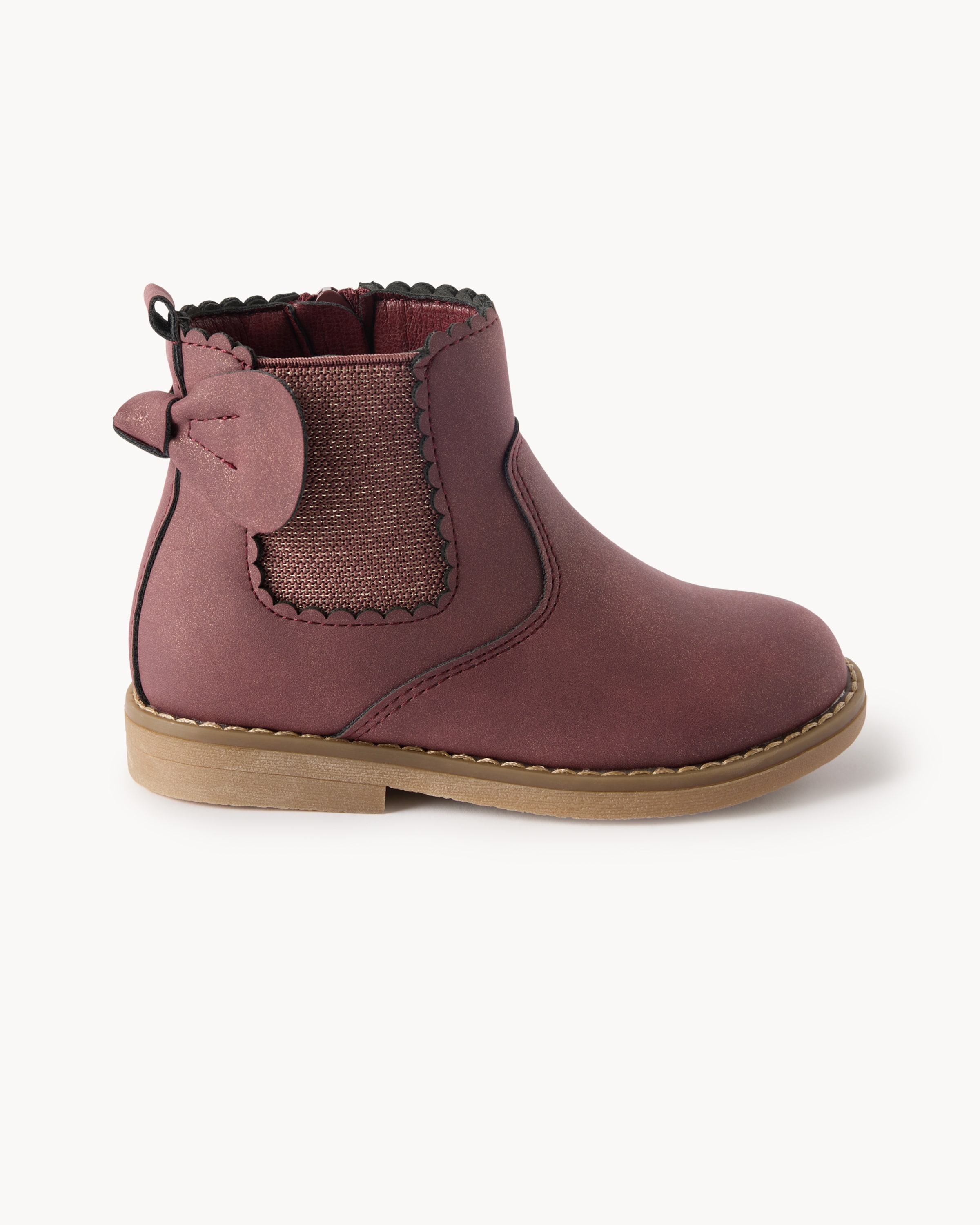 F&F Girls Faux Leather Bow Chelsea Boots in Burgundy