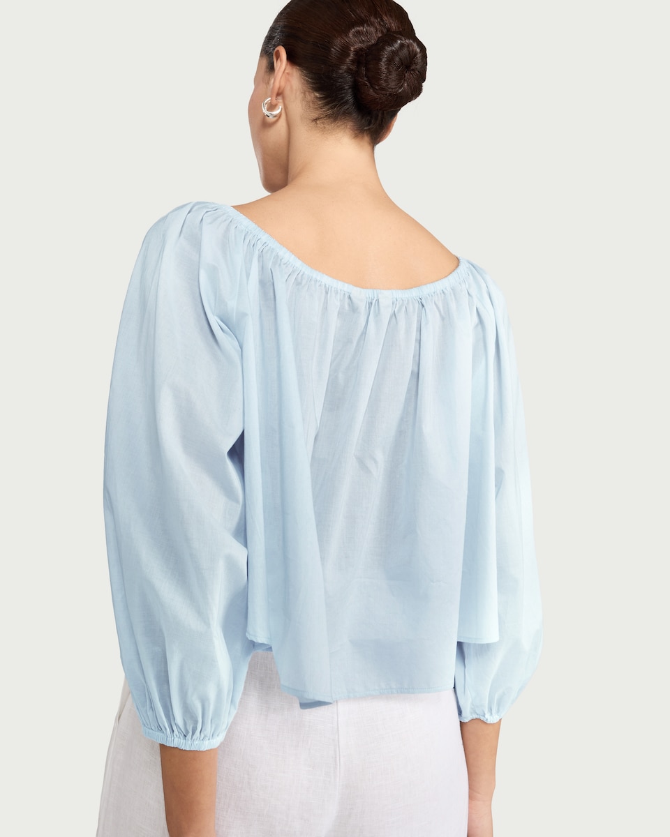 image 1 of F&F Pure Cotton Long Sleeved Blouse in Blue