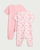 image 2 of F&F Baby 2-Pack Cotton Rich Short Sleeved Sleepsuits in Pink