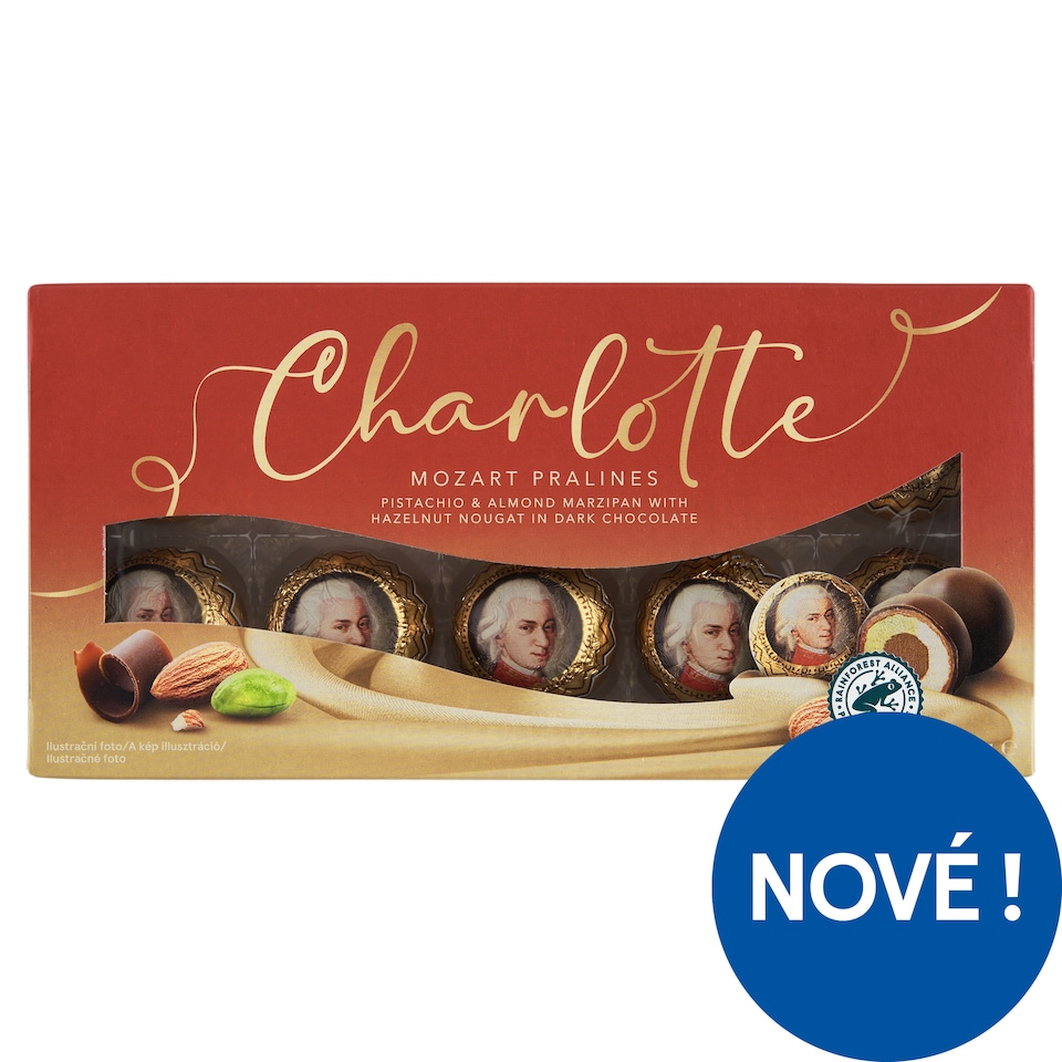 Charlotte Mozart Pralines Pistachio & Almond Marzipan with Hazelnut Nougat in Dark Chocolate 200g