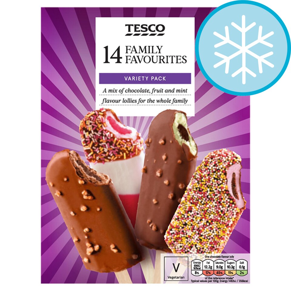 Tesco 14 Family Favourites Lollies 865Ml Price Marked