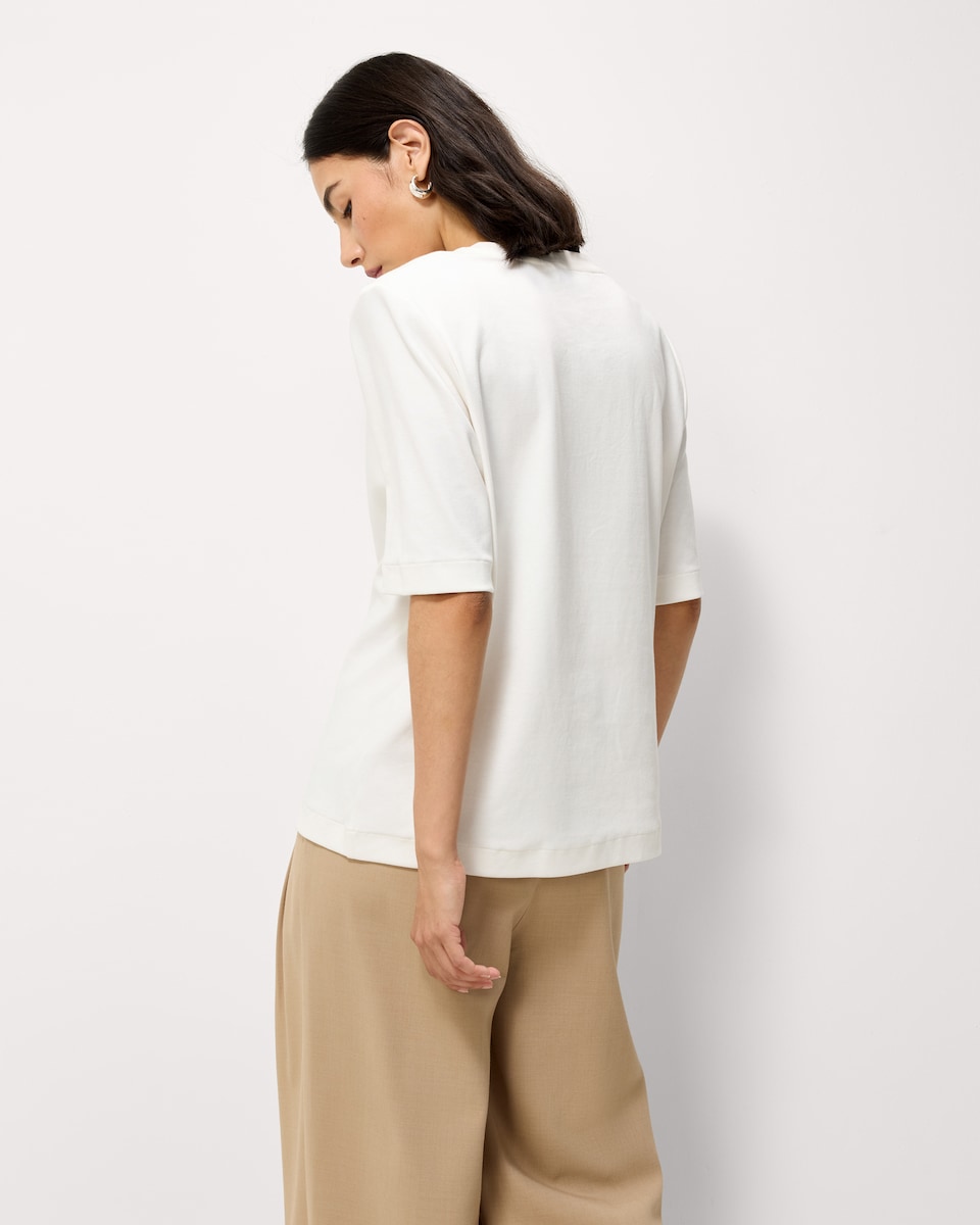 image 1 of F&F Cotton Rich Shoulder Pad T-Shirt in Cream