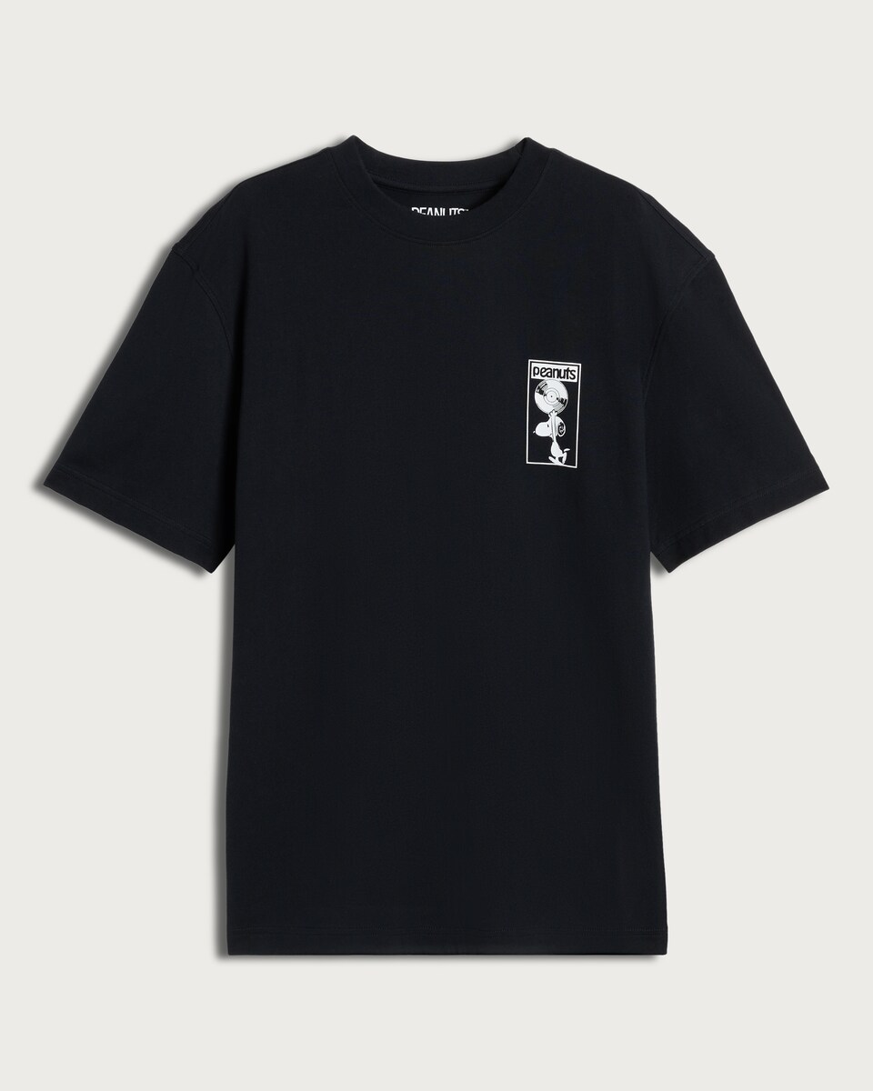 image 1 of Snoopy Print Pure Cotton T-Shirt in Black